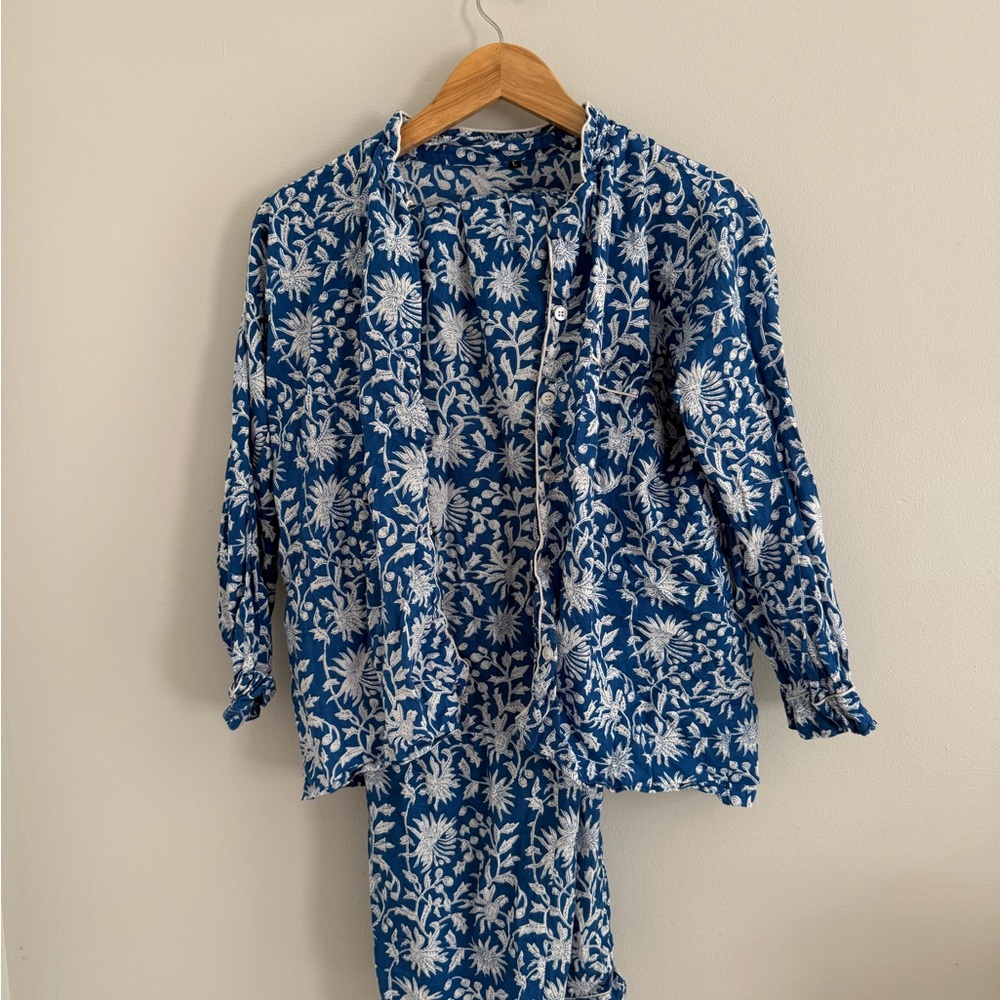 Blue and White Botanical Pajama Set Intimates & Sleepwear